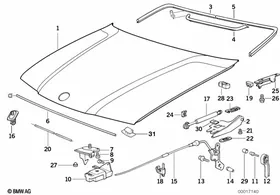 Engine hood/mounting parts — BMW E36 factory diagram
