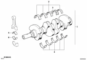 Crankshaft with bearing shells — BMW E36 factory diagram