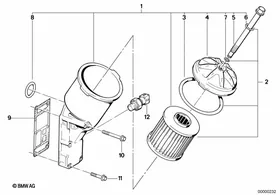 Lubrication system-Oil filter — BMW E36 factory diagram