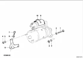 Fastening parts, starter motor — BMW E36 factory diagram
