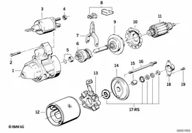 Starter motor sep components 1.4kW — BMW E36 factory diagram