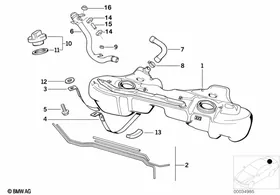 Plastic fuel tank — BMW E36 factory diagram