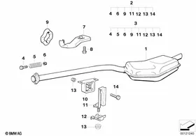 Rear silencer — BMW E36 factory diagram