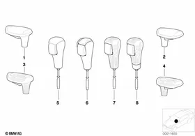 Selector lever handles / covers — BMW E36 factory diagram