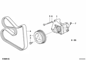 Hydro steering-vane pump/mounting — BMW E36 factory diagram