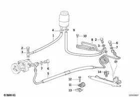 Hydro steering-oil pipes — BMW E36 factory diagram