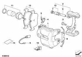 Front wheel brake, brake pad sensor — BMW E36 factory diagram