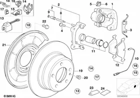 Rear wheel brake, brake pad sensor — BMW E36 factory diagram