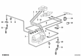 Brake pipe front ABS — BMW E36 factory diagram