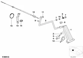 Accelerator pedal/bowden cable RHD — BMW E36 factory diagram