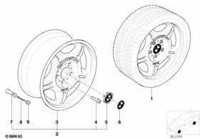 M double-spoke,forged — BMW E36 factory diagram