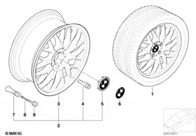 BMW light alloy wheel, cross spoke 42 — BMW E36 factory diagram