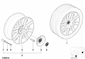 BMW light alloy wheel, double spoke 51 — BMW E36 factory diagram