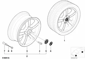 BMW light alloy wheel, star spoke 55 — BMW E36 factory diagram