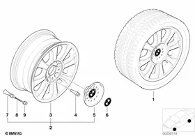 BMW light alloy wheel, star spoke 64 — BMW E36 factory diagram