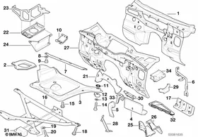 Splash wall parts — BMW E36 factory diagram