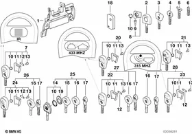 Door handle front/lock/key — BMW E36 factory diagram