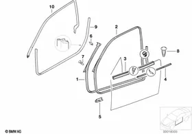 Door weatherstrip, front — BMW E36 factory diagram