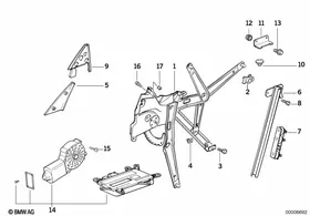 Door window lifting mechanism front — BMW E36 factory diagram