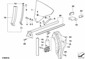 Door window lifting mechanism rear — BMW E36 factory diagram