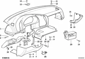 Trim panel dashboard — BMW E36 factory diagram