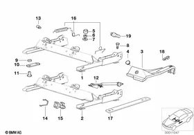 Front seat rail mechanical/single parts — BMW E36 factory diagram