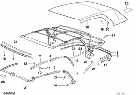 Folding top mounting parts — BMW E36 factory diagram