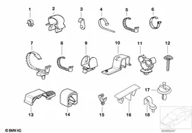 Various cable holders — BMW E36 factory diagram