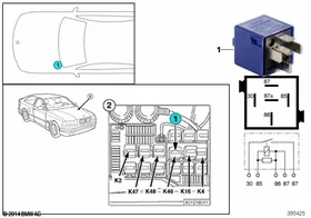 Relay, high-beam headlights K46 — BMW E36 factory diagram