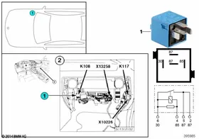 Relay, emergency power siren K108 — BMW E36 factory diagram