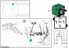 Relay,sidelight right/no.plate light K25 — BMW E36 factory diagram