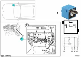 Relay, door lock heating K54 — BMW E36 factory diagram