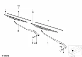 Single components for wiper arm — BMW E36 factory diagram