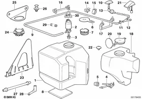 Single parts for windshield cleaning — BMW E36 factory diagram