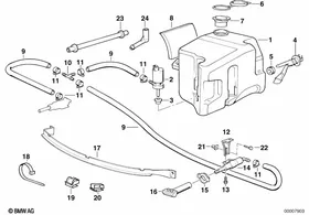 Single parts for head lamp cleaning — BMW E36 factory diagram