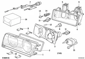 Single components for headlight ZKW — BMW E36 factory diagram