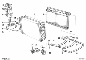 Heater radiator/evaporator/wden cable — BMW E36 factory diagram
