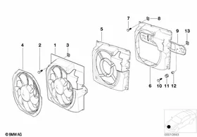 Pusher fan and mounting parts — BMW E36 factory diagram