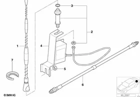 Single parts f side panel teleph.antenna — BMW E36 factory diagram