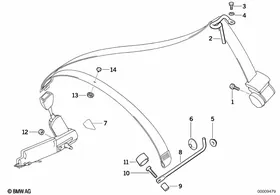 Front safety belt mounting parts — BMW E36 factory diagram