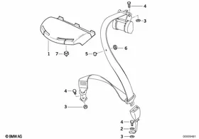 Rear safety belt mounting parts — BMW E36 factory diagram