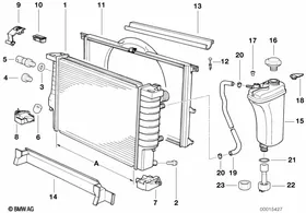 Radiator/expansion tank/frame — BMW E36 factory diagram