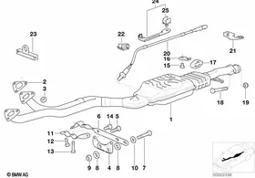 Catalytic converter/front silencer — BMW E36 factory diagram