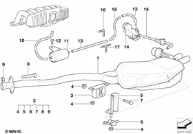 Rear silencer with exhaust flap — BMW E36 factory diagram