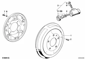 Drum brake-brake drum/wheel brake cyl. — BMW E36 factory diagram