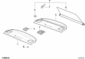 Roller sun blind, storage shelf — BMW E36 factory diagram