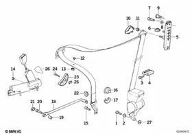 Safety belt adjuster — BMW E36 factory diagram