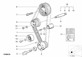 Timing and valve train-tooth belt — BMW E36 factory diagram