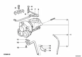 Exhaust turbocharger with lubrication — BMW E36 factory diagram