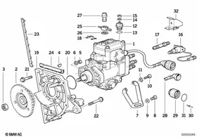 Injection pump/bearing support Diesel — BMW E36 factory diagram